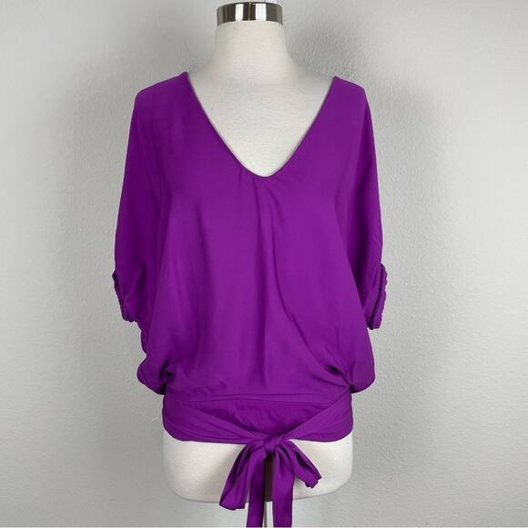 Diane Von Furstenberg Purple Silk Tie Waist Dolman Sleeve Top Blouse 6 - Picture 2 of 10